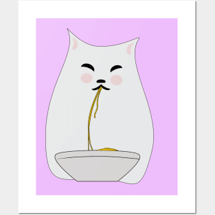 cat eating spaghetti Posters and Art